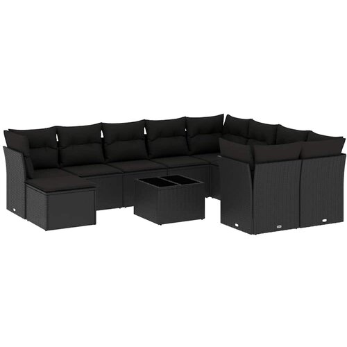  11-dijelni set vrtnih sofa od poliratana s jastucima crni Slike