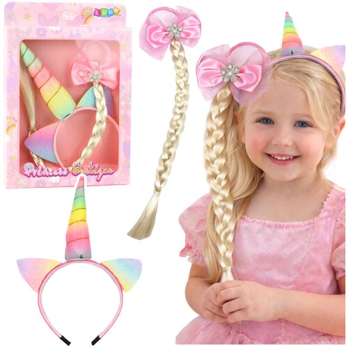  Set of Unicorn Headband with Braid and Pastel Bow Slike