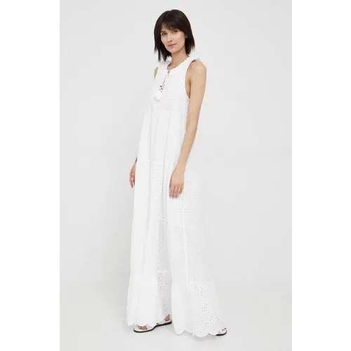 Pepe Jeans Pamučna haljina Nathan boja: bijela, maxi, ravna
