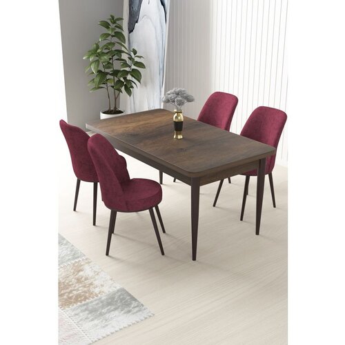 Hanah home Nil - Baroque, Burgundy BaroqueBurgundy Dining Table & Chairs Set (5 Pieces) Cene