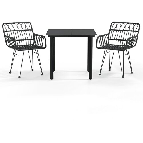  3-dijelni vrtni blagovaonski set od poliratana crni Crna Dužina stola 80 cm Slike