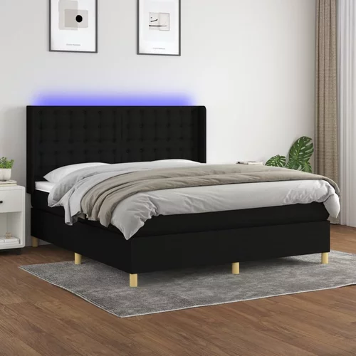 vidaXL Box spring postelja z vzmetnico LED črna 180x200 cm blago