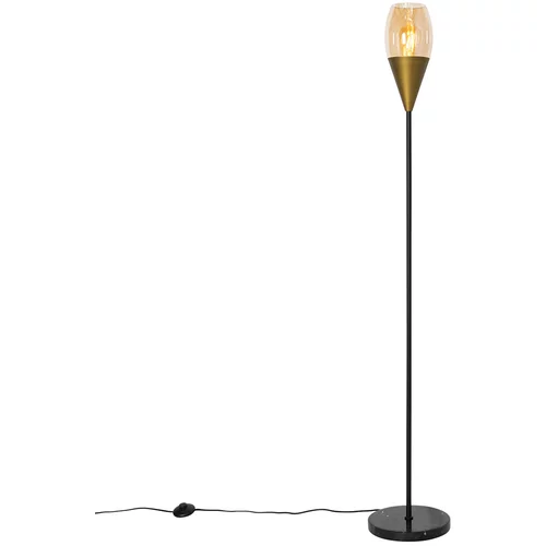 QAZQA Moderna talna svetilka zlata z jantarnim steklom - Drop