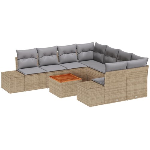 VidaXL 9-delni set vrtne sedežne garniture z blazinami Bež Poli Ratan, (22091758) Slike