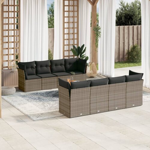 vidaXL 9-dijelni set vrtnih sofa od poliratana s jastucima sivi Cijene