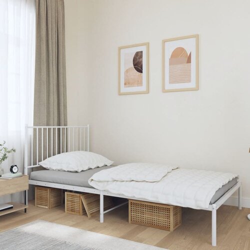 Metalni okvir za krevet s uzglavljem bijeli 107x203 cm Slike
