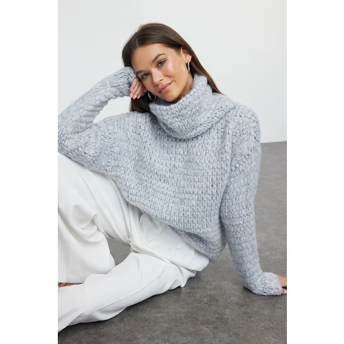 Trendyol Light Blue Wide Pattern Cowl Neck Knitwear Sweater