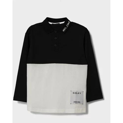 Sisley Otroška bombažna majica z dolgimi rokavi črna barva