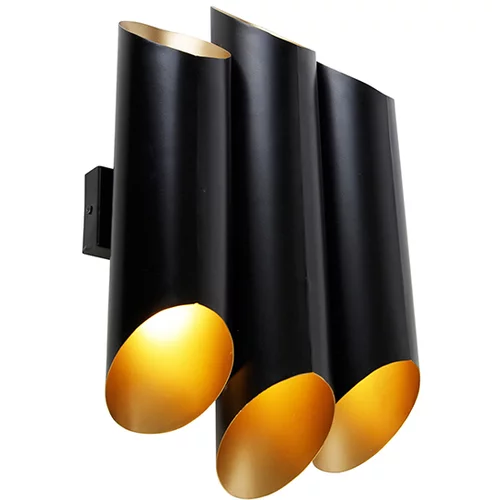 QAZQA Stenska svetilka črna z zlato notranjostjo 6 lučk - Whistle
