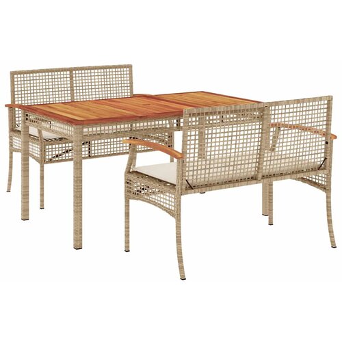 3-dijelni vrtni blagovaonski set od poliratana s jastucima bež 140 cm table length Slike