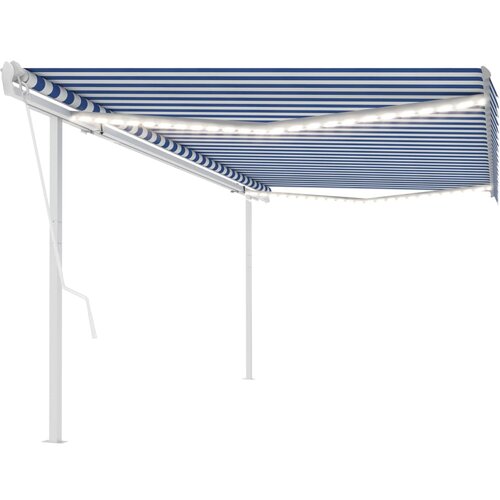 vidaXL Avtomatska tenda LED + senzor 5x3,5 m modra in bela Cene