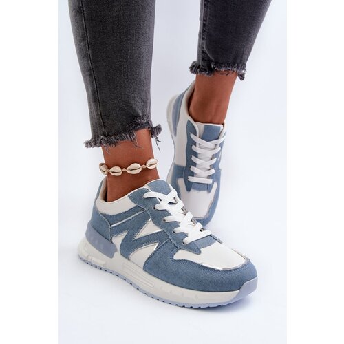 FB2 Women's Denim Sneakers Made of Eco Leather Blue Kaimans Cene