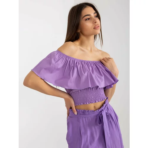 Fashion Hunters Purple short Spanish blouse with ruffles