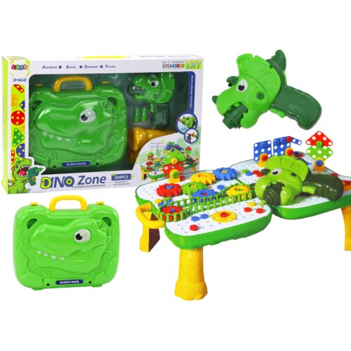  Table Suitcase DIY Set Puzzle Blocks Dinosaur Screwdriver 249 pieces. Cene