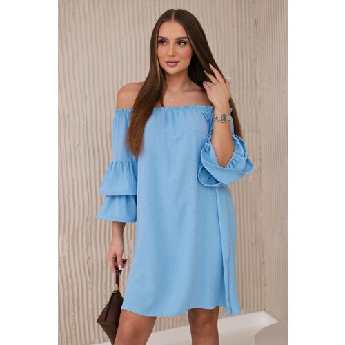 Kesi Spanish dress with pleats on the sleeve blue Slike