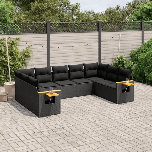 vidaXL 9-dijelni set vrtnih sofa s jastucima crni od poliratana