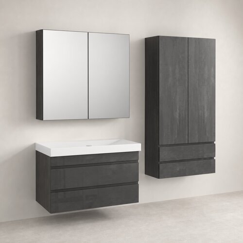 Kolpa San Naomi Set Delux 70cm Crna (Ormarić sa umivaonikom + Ogledalo/ormarić + Visoki ormarić) Cene