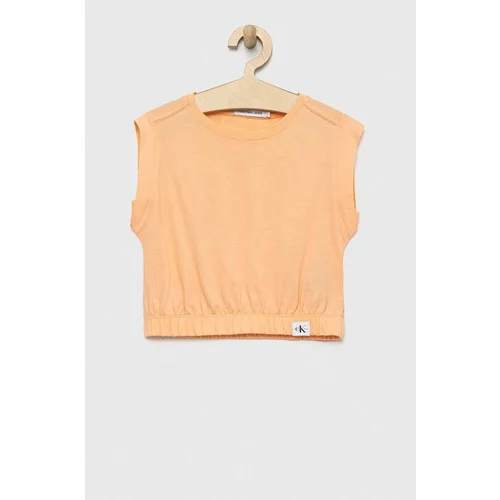Calvin Klein Jeans Otroški bombažen top oranžna barva