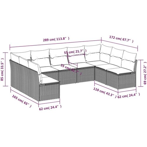 vidaXL 9-dijelni set vrtnih sofa s jastucima crni od poliratana Cijene