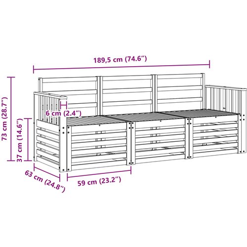  Setovi sofa 3 kom. Bijela Čvrsto drvo akacije 189.5 x 63 x 73 cm Slike