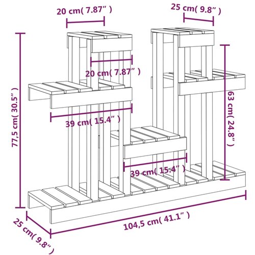  Stalak za biljke boja meda 104,5x25x77,5 cm od masivne borovine Slike