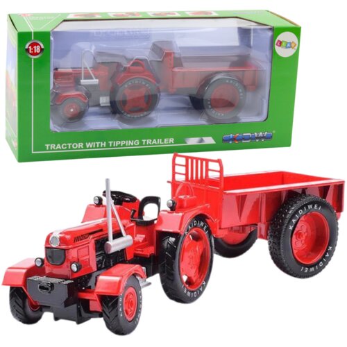 Metalni poljoprivredni traktor sa prikolicom crveni 1:18 Cene