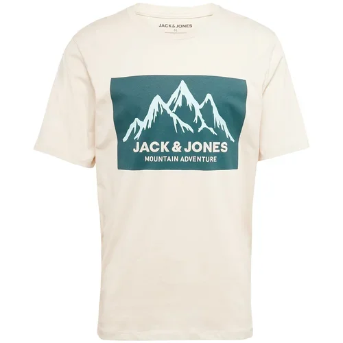 Jack & Jones Majica 'JJMAPPED' bež / svijetloplava / smaragdno zelena