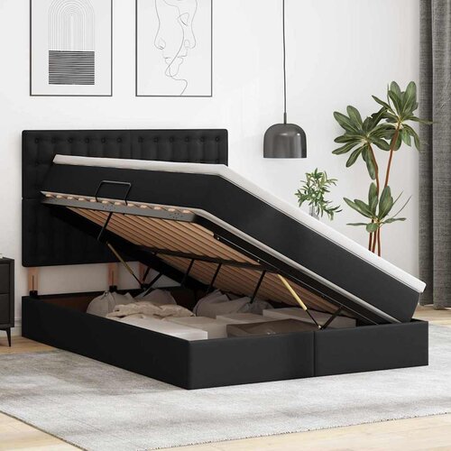  Krevet s od storage s madracem Crna 140 x 200 cm Lažna koža Slike