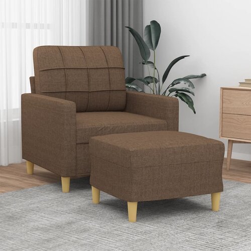  The Living Store Fotelj s stolčkom za noge rjav 60 cm blago - Kavč S Stolčkom Za Noge, (21485090) Slike