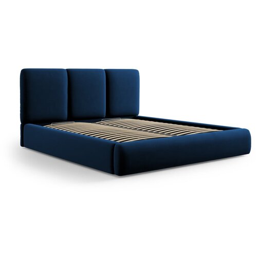 Mazzini Beds Temno modra žametna oblazinjena zakonska postelja s prostorom za shranjevanje in z letvenim dnom 160x200 cm Brody &amp;ndash; Slike