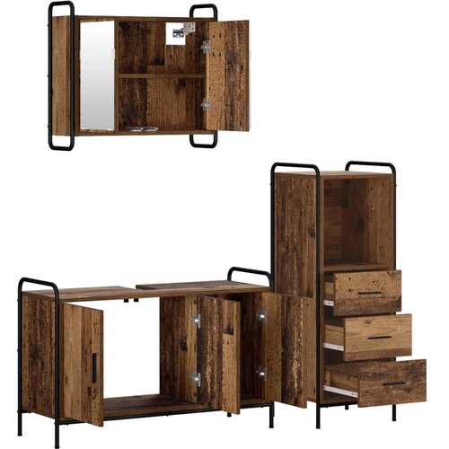  Set ormarića za kupaonicu 3 kom. Staro drvo 40 x 36 x 109 5 cm - Staro drvo Ormarić ispod sudopera (3 vrata) + viseći ormarić + Slike