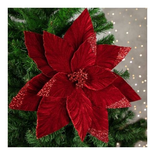  Novogodišnja dekoracija - poinsettia glitter 24cm 733024 - red - kmg ( 044504 ) Cene