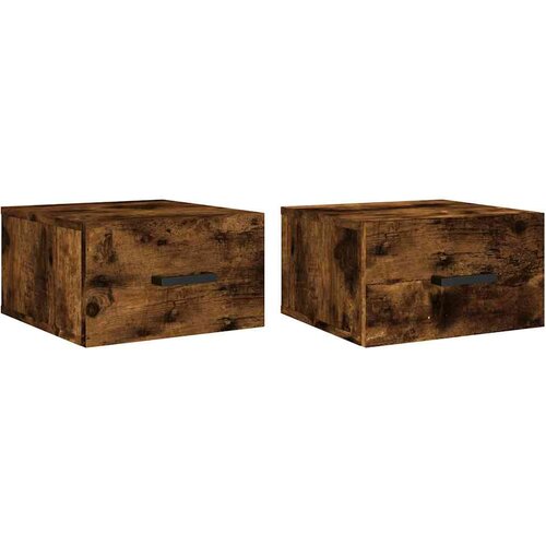  Zidni noćni ormarići 2 kom dimljenog hrasta 35x35x20 cm Smeđa Slike