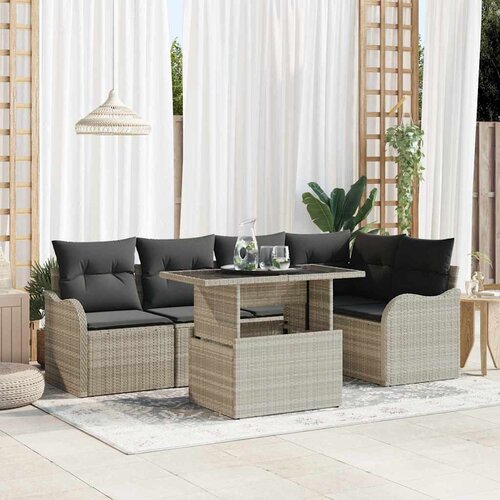  Blagovaonski set s jastukom 6 pcs Svjetlosiva Poli ratan Cene