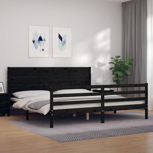 VidaXL Posteljni okvir z vzglavjem črn 200x200 cm trden les Slike