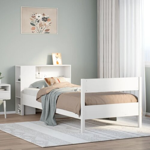 vidaXL Knjižna postelja brez vzmetnice bela 75x190 cm trdna borovina Cene