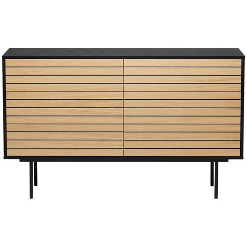 Woodman Črna nizka komoda v hrastovem dekorju 140x84 cm Stripe - Woodman Cene