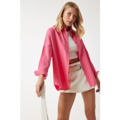 Women's Pink Oversize Long Basic Shirt Slike