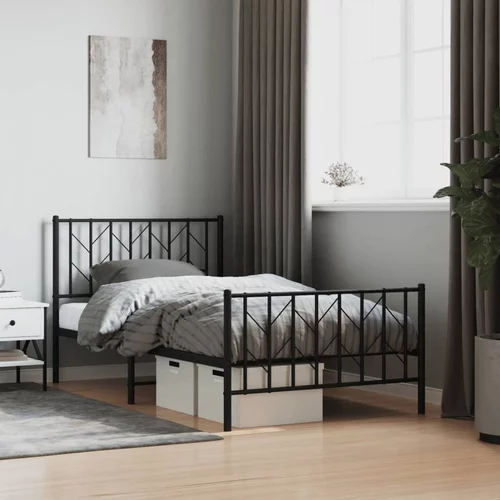 Metalni okvir kreveta uzglavlje i podnožje crni 100x190 cm
