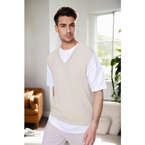 Dewberry 26088 V-Neck Mens Sweater-BEIGE Slike