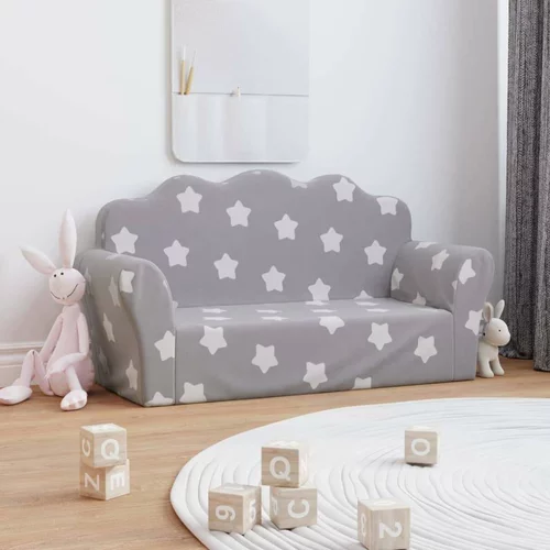  Otroški kavč svetlo siv z zvezdicami mehak pliš, (20597750)