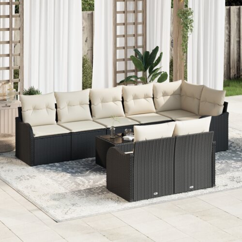 vidaXL 8-dijelni set ba&scaron;tenske sofe s jastučićima smeđi poli ratan, 2-sjedna ba&scaron;tenska sofa s prostorom za pohranu i jastučićima crni poli ratan Cijene