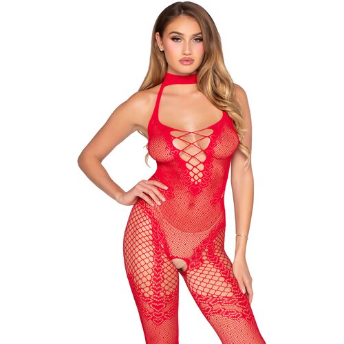 Leg Avenue Crotchless Bodystocking with Heart Detail 89336 Red Cene