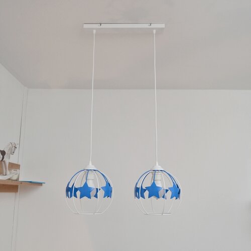  Dečji luster na sajli STARS 2xE27/15W/230V plava/bela Slike