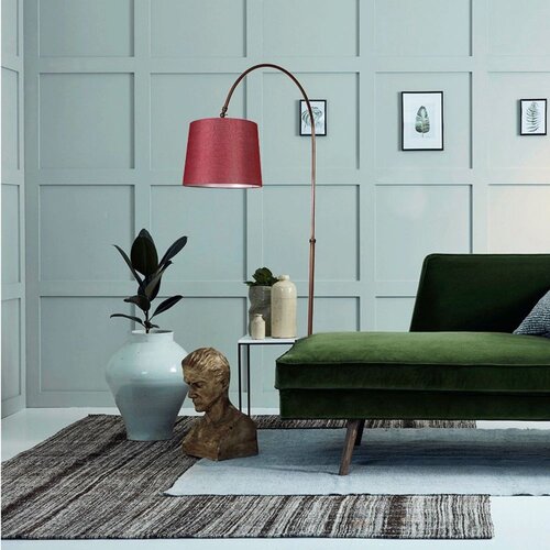 Opviq Lina lambader bakır ayak pramit hasır bordo abajurlu ChromeScarlet Red Floor Lamp Cene