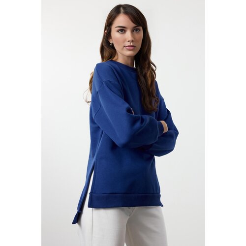 Trendyol Saks Oversize/Wide Fit Slit Detailed Thick Inside Fleece Knitted Sweatshirt Cene