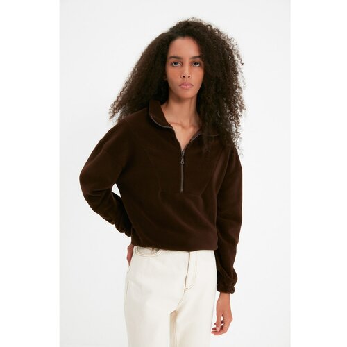 Trendyol brown zipper detailed fleece knitted sweatshirt Slike