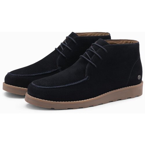 Ombre Men's suede ankle boots with thick sole - navy blue Cene