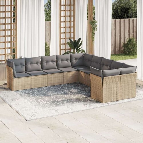  10-dijelni set vrtnih sofa s jastucima bež od poliratana Slike