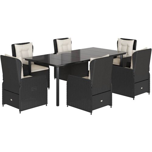  7-dijelni vrtni blagovaonski set s jastucima crni od poliratana Crna 200 x 100 x 74 cm Slike